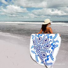 Hot sale white blue pattern Round Beach Towel RBT-180